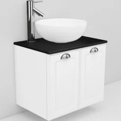 Allaskaappi ja Coast-allas Noro Flexline 8.3 musta taso 600 mm valkoinen kehysovi