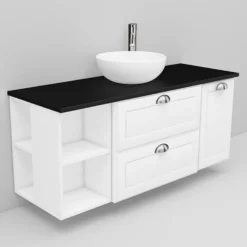 Allaskaappi ja Coast-allas Noro Flexline 176.3 musta taso 1200 mm valkoinen kehysovi