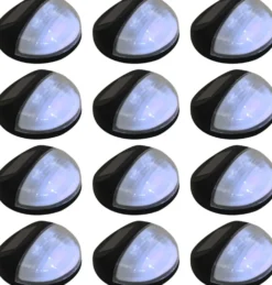Aurinkoenergia ulkoseinävalaisimet, LED, 12 kpl, pyöreä, musta