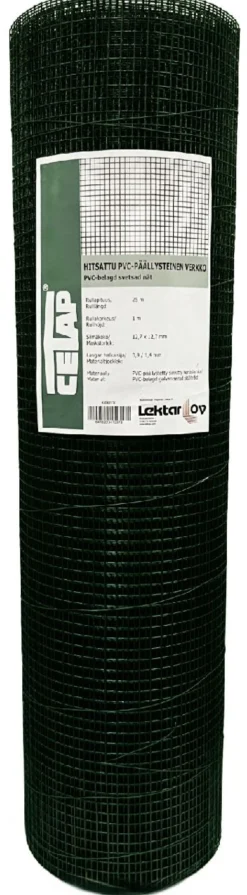 Hitsattu verkko Cetap, 12.7mm, 0.9/1.4mm, 25m, PVC-pinnoitettu, vihreä, eri korkeuksia
