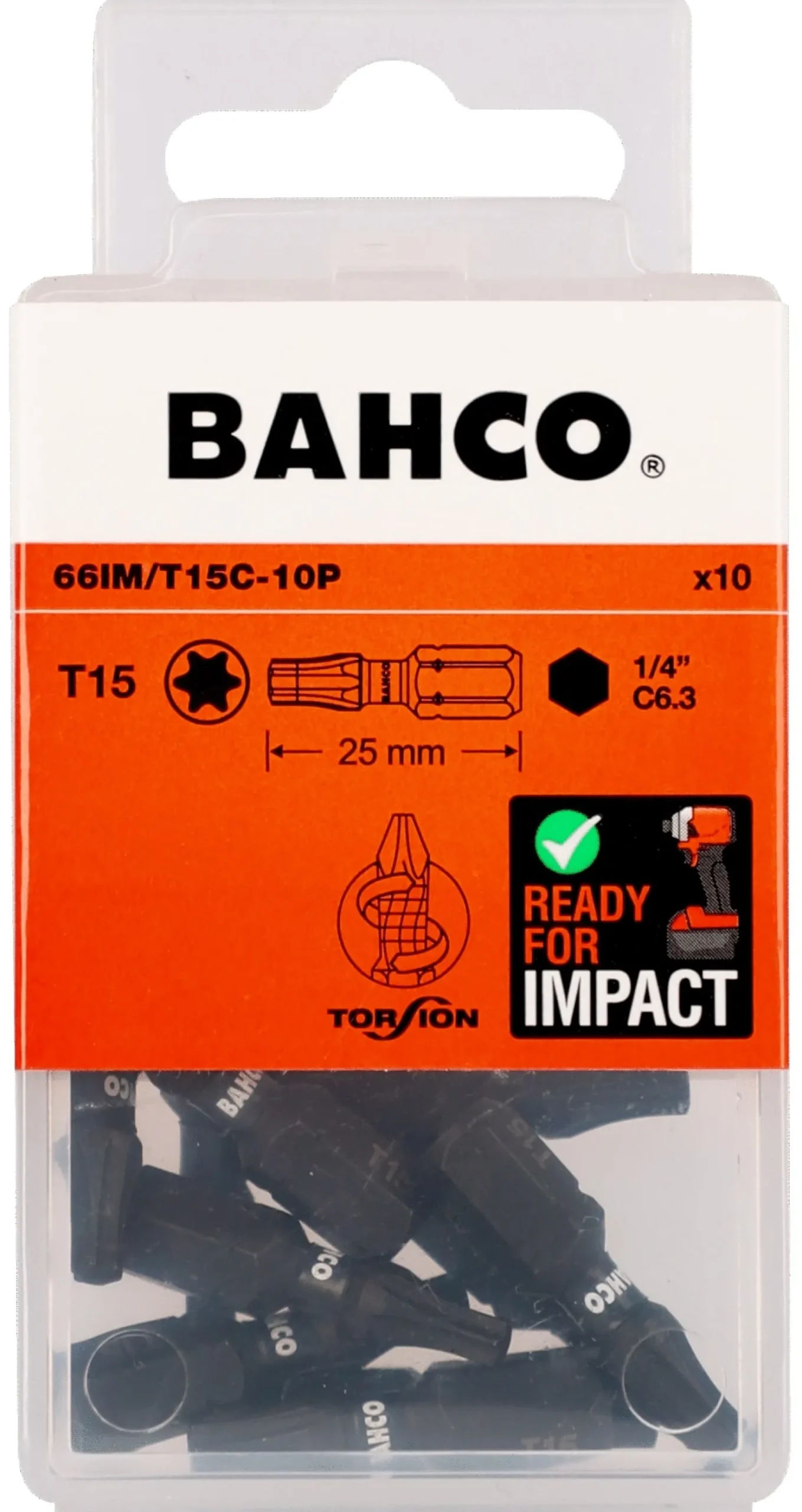 Iskukärkisarja Bahco 66IM TORX T15 25mm, 10kpl