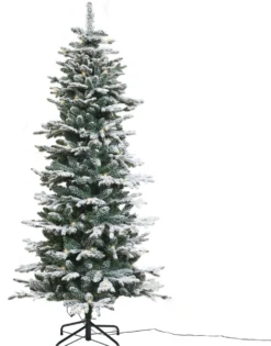 Joulukuusi Nordic Winter, kapea PE/PVC, lumella ja valoilla, luokka A, 180x86cm