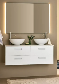 Kaksoisallaskaappi Noro Relounge, 1200x420mm, vaalea marmoritaso, valkoinen