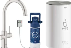 Keittiöhana Grohe Red Duo teräs M-koon kuumavesivaraajalla