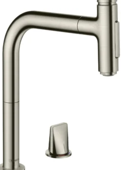 Keittiöhana Hansgrohe Metris Select M71 2-osainen 200 2jet, ulosvedettävä juoksuputki, sBox letkukotelo, ruostumaton teräs