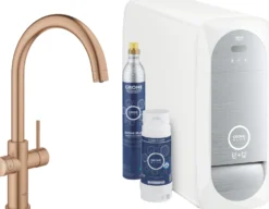Keittiöhanapaketti Grohe Blue Home C hiilihapotuslaitteella brushed warm sunset