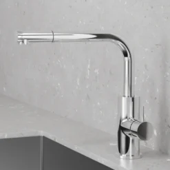 Keittiöhana Scandtap Accent 90 D Classic, APK-liitäntä ja ulosvedettävä juoksuputki, ruostumaton teräs