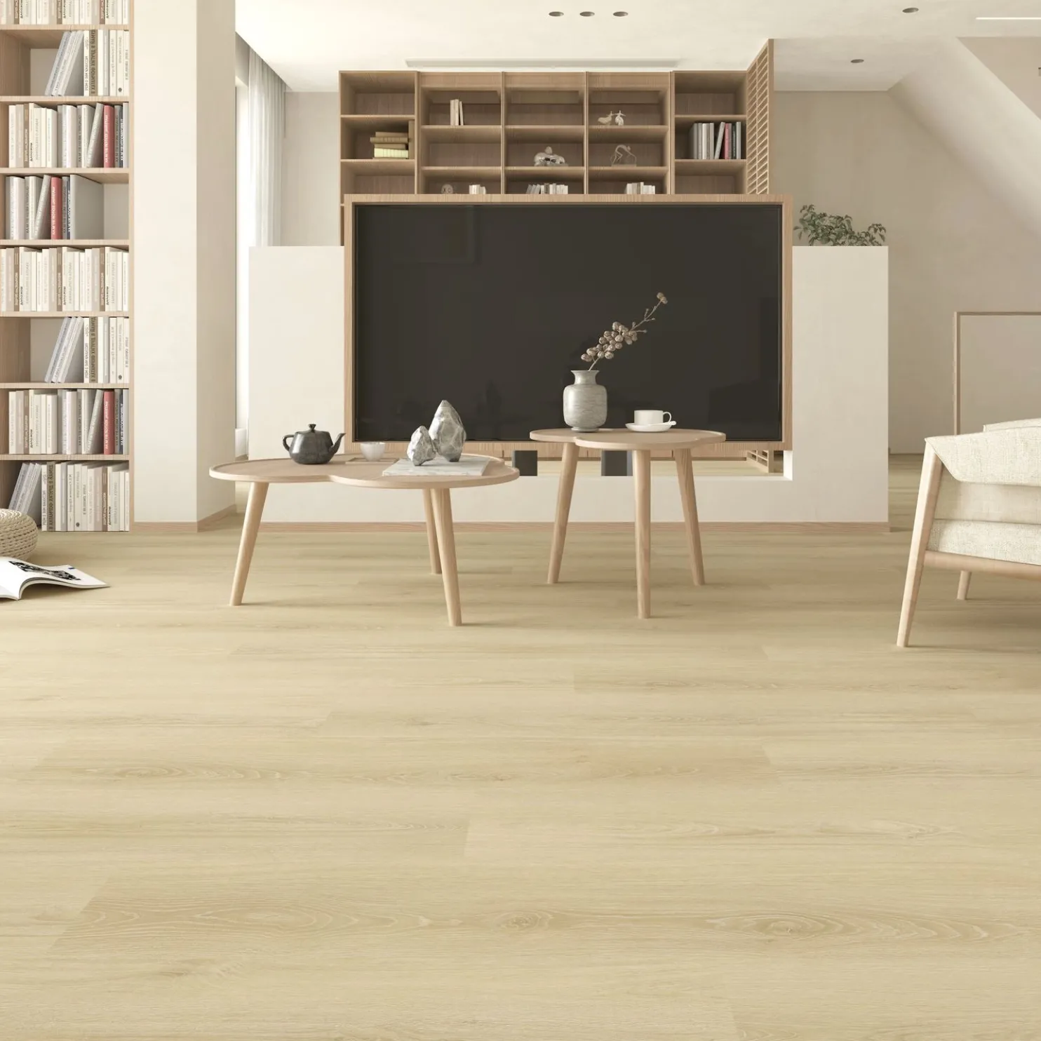 Kivikomposiittivinyylilankku DomusFlooring Kaukomielen kultapuu, integroitu askeläänieriste