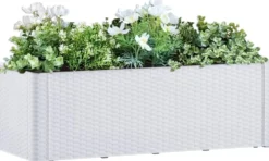 Kukkalaatikko itsekastelujärjestelmällä valkoinen 100x43x33 cm