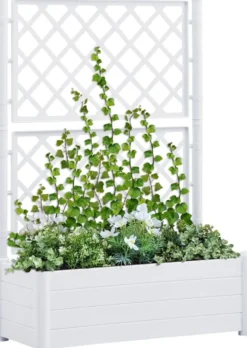 Kukkalaatikko säleiköllä 100x43x142 cm pp valkoinen