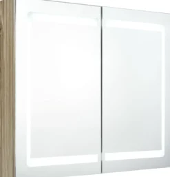 Kylpyhuoneen LED-peilikaappi, tammi, 80x12x68cm