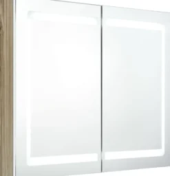 Kylpyhuoneen LED-peilikaappi, valkoinen ja tammi, 80x12x68cm