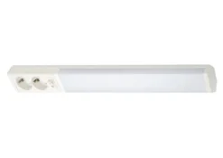 LED-työpistevalaisin Airam Handy 550, 8W/830/840, 550x74mm, 2-osainen pistorasia+kytkin, IP21, valkoinen/opaali