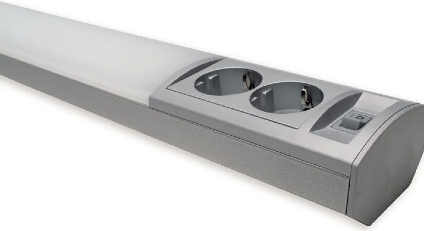 LED-työpistevalaisin Ensto Ami ALH122L550 9W/830/840 550 mm 2-osainen pistorasia + kytkin harmaa