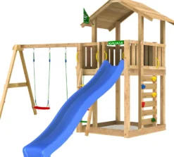 Leikkitorni Jungle Gym Chalet 2.1, 2-Swing Module 220, sininen liukumäki