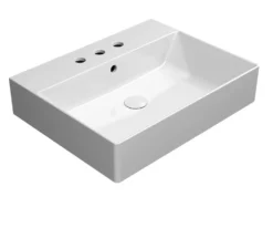Malja-allas Interia Kube X 60x47cm, tasainen pohja, 3 hanareikää, ExtraGlaze-pinnoite, valkoinen