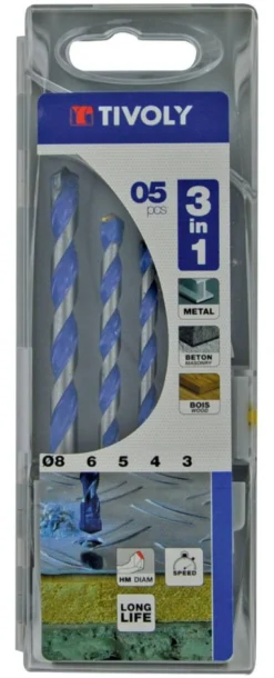 Monimateriaaliporanteräsarja Tivoly 3-in-1 Ø 3–8 mm, 5 kpl