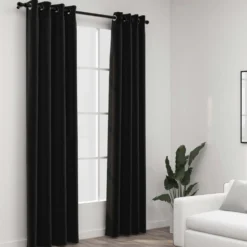 Pellavamaiset pimennysverhot 2 kpl antrasiitti 140x245 cm