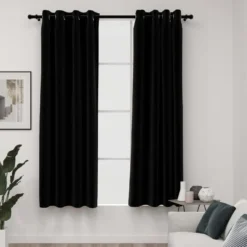 Pellavamaiset pimennysverhot renkailla 2 kpl musta 140x175cm