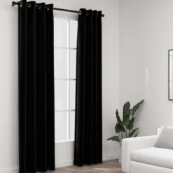 Pellavamaiset pimennysverhot renkailla 2 kpl musta 140x225cm