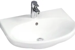 Pesuallas Gustavsberg Nautic, 56 cm, pultti/kannatinkiinnitys, hananreikä keskellä, ylivuotoaukolla, CeramicPlus