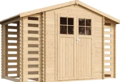 Pihavaja polttopuukatoksella Timbela M391F, 5.47m², eri vaihtoehtoja