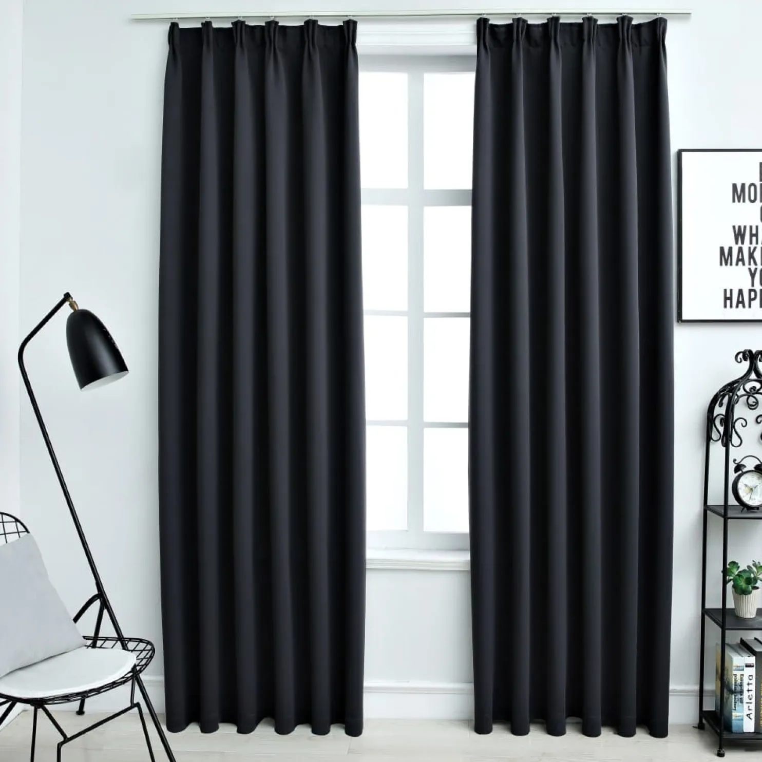 Pimennysverhot koukuilla 2 kpl musta 140x225 cm