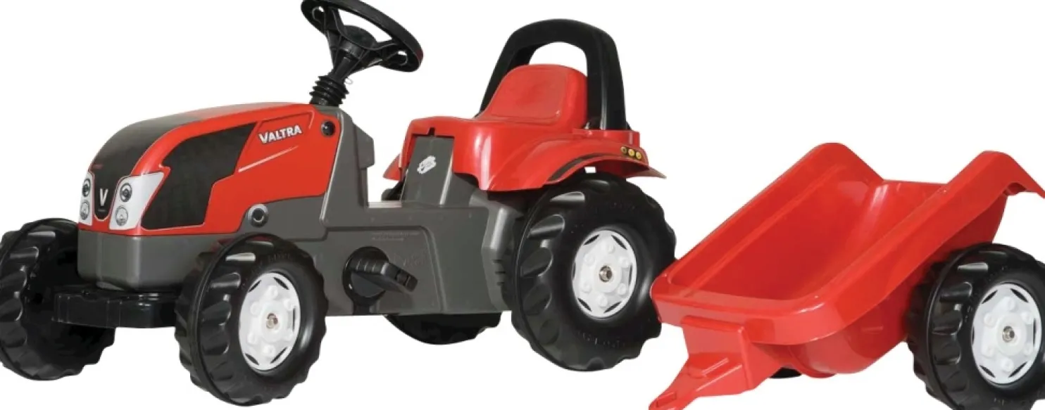 Polkutraktori perävaunulla Rollykid Valtra, punainen