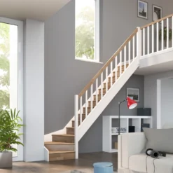 Portaat Dolle Paris, 3180mm, oikea, porraskaiteella, umpinainen malli, valkolakattu tammi