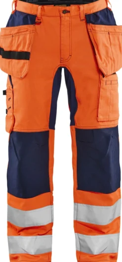 Riipputaskuhousut Blåkläder 1552 Highvis stretch huomio-oranssi/sininen