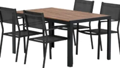 Ruokailuryhmä ulos Venture Home, musta Break-pöytä 150x90cm + 4 mustaa Copacabana-tuolia