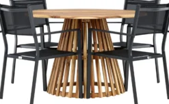 Ruokailuryhmä Venture Home, ø120cm Lumpur-pöytä + 4 pinottavaa Copacabana-tuolia