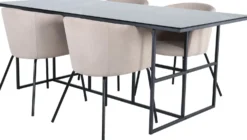 Ruokailuryhmä Venture Home, 200x90cm musta Leif-pöytä + 4 beigeä Berit-tuolia