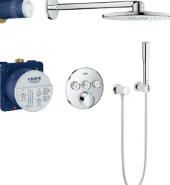 Sadesuihkusetti Grohe SmartControl + Rainshower Cosmopolitan 310, termostaattihanalla, vettä säästävä, piiloasennus, hierova suihku, suihkupää ⌀310mm, kiiltävä kromi
