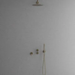 Sadesuihkusetti Scandtap Steel Harmonized 3x, termostaattihanalla ja juoksuputkella, Champagne