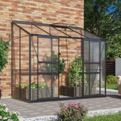 Seinäkasvihuone Vitavia Ida 3300, 3.3m², polykarbonaatti, musta, sokkelilla