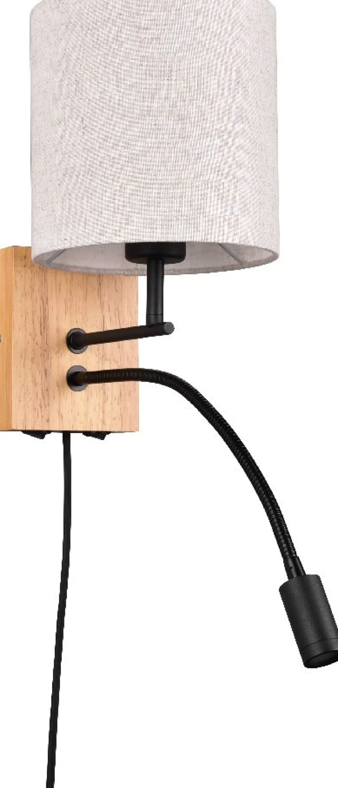 Seinävalaisin Trio Nilam lukuvalolla, 18cm, LED + E27, luonnonpuu