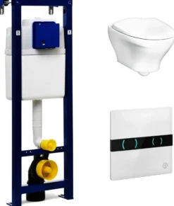 Seinä-WC-paketti Gustavsberg Estetic 8330 Triomont XS -asennusteline + kosketusvapaa painike valkoinen