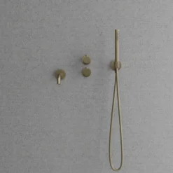 Suihkusetti Scandtap Steel Harmonized 4, termostaattihanalla ja juoksuputkella, Champagne