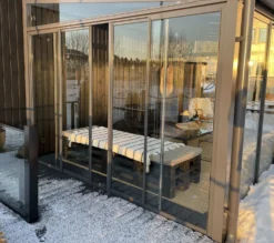Terassin lasiliukuovi Keraplast, kohtaava malli, 4-osainen, kirkas lasi, mittatilaus
