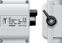 Turvakytkin Norwesco SA316, sivusta väännettävä, 3x16A, 500V, 7.5kW, IP54, harmaa, 10kpl/pkt