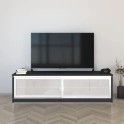 TV-taso liukuovilla Inaria Koti, mittatilaus, valkoinen lasi
