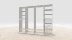 Vaatehuoneen kaapisto Mirror Line, leveä I-malli koreilla, housutelineellä ja vaatetangoilla, 2600x2100x510mm, eri värejä