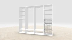 Vaatehuoneen kaapisto Mirror Line, leveä I-malli koreilla, housutelineellä ja vaatetangoilla, 2600x2100x510mm, eri värejä