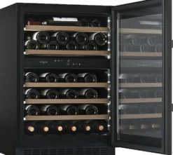 Viinikaappi mQuvée WineCave 800 60D Fullglass WCD60FGB-800, 59.5cm, 2 lämpötila-aluetta, integroitava, musta