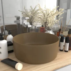 Ylellinen pesuallas pyöreä matta kerma 40x15 cm keraamiikka